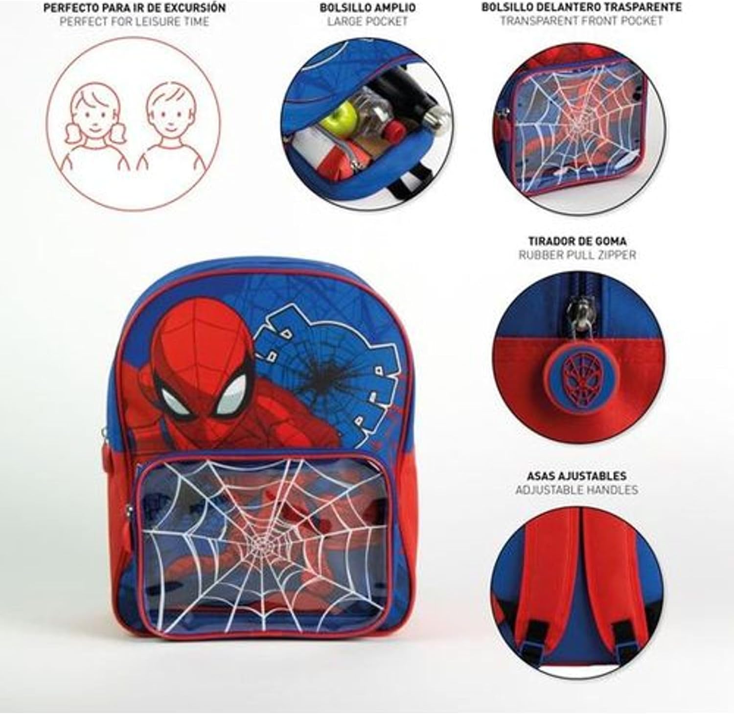 Sac à dos enfant Spider-Man Marvel en toile avec poche transparente – Image 3