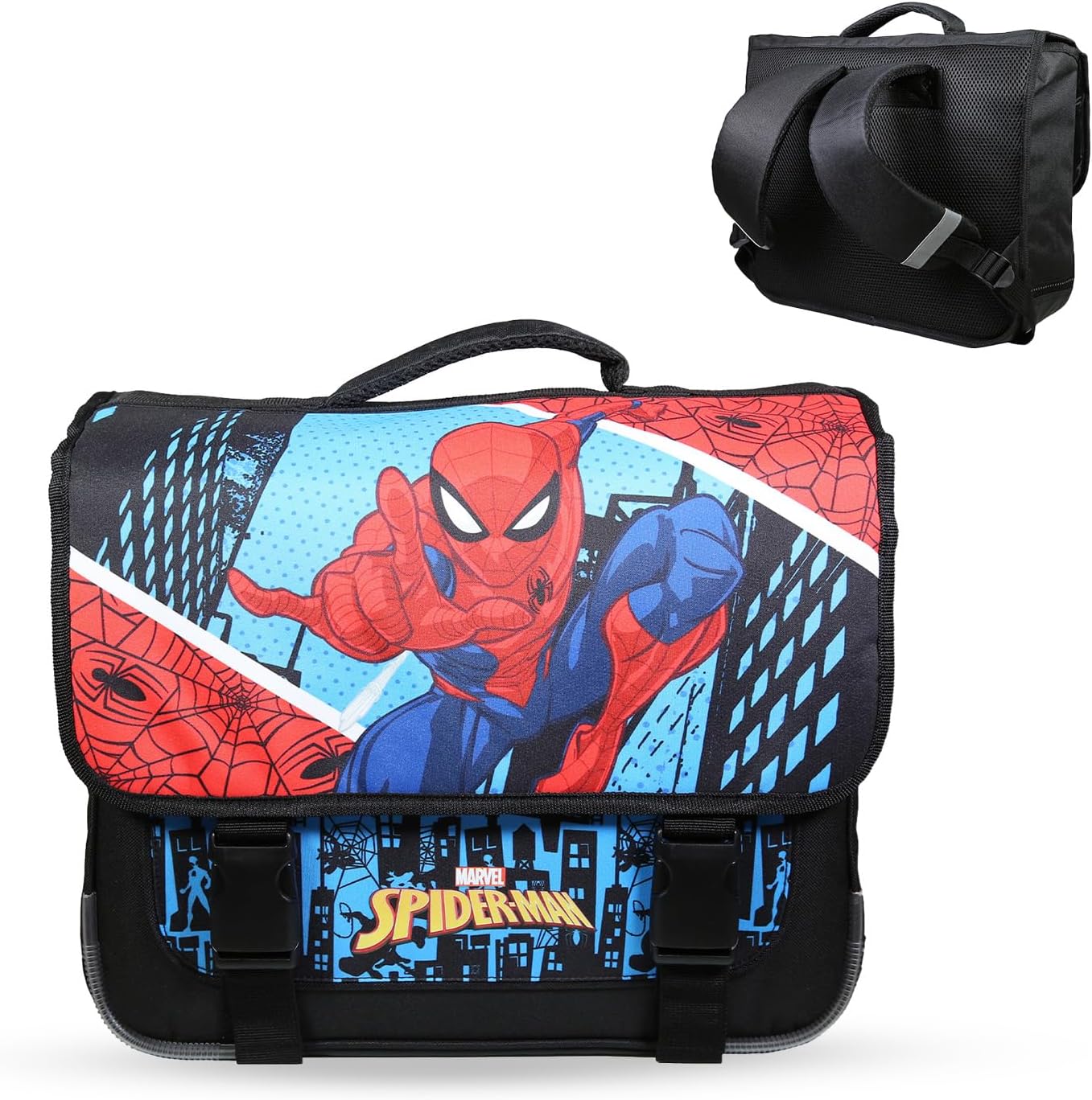 Cartable primaire Spider-Man 38 grand rangement bleu ciel et rouge