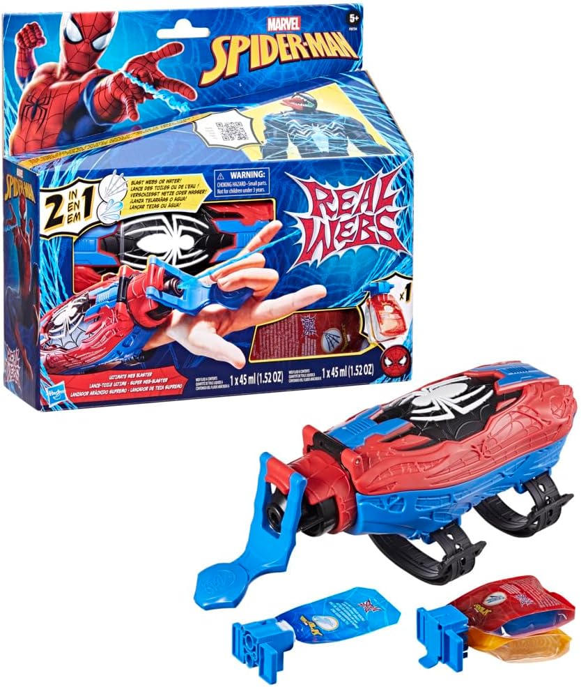 Spider-Man Marvel Real Webs, lance-toile et blaster 2-en-1 rouge et bleu