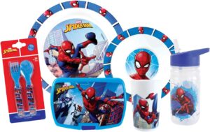 Set repas Spider-Man micro-ondable avec verre, assiettes, gourde et boîte goûter