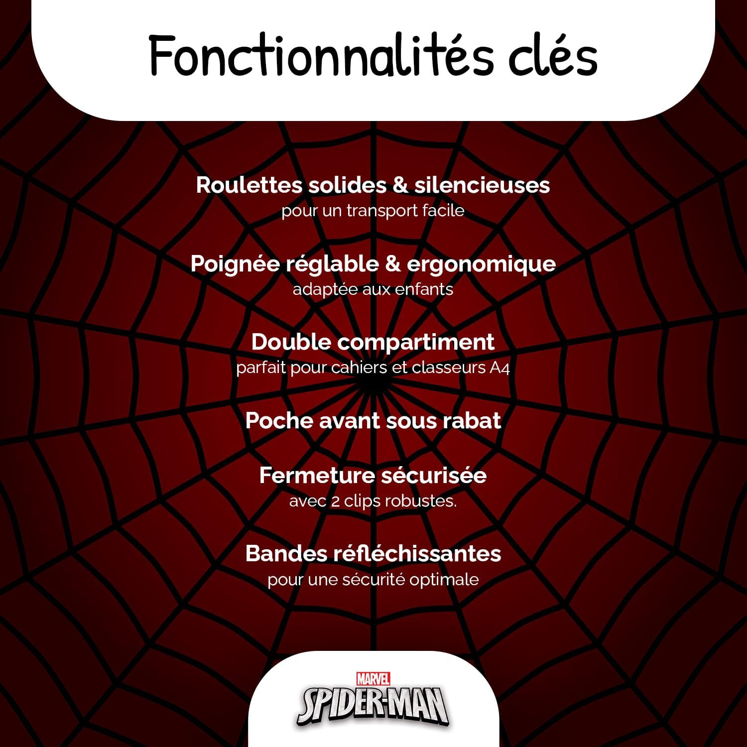 Cartable primaire Spider-Man 38 cm grand rangement bleu ciel et rouge – Image 2