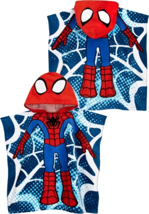 Poncho de bain enfant Marvel Spiderman à capuche, taille unique bleu