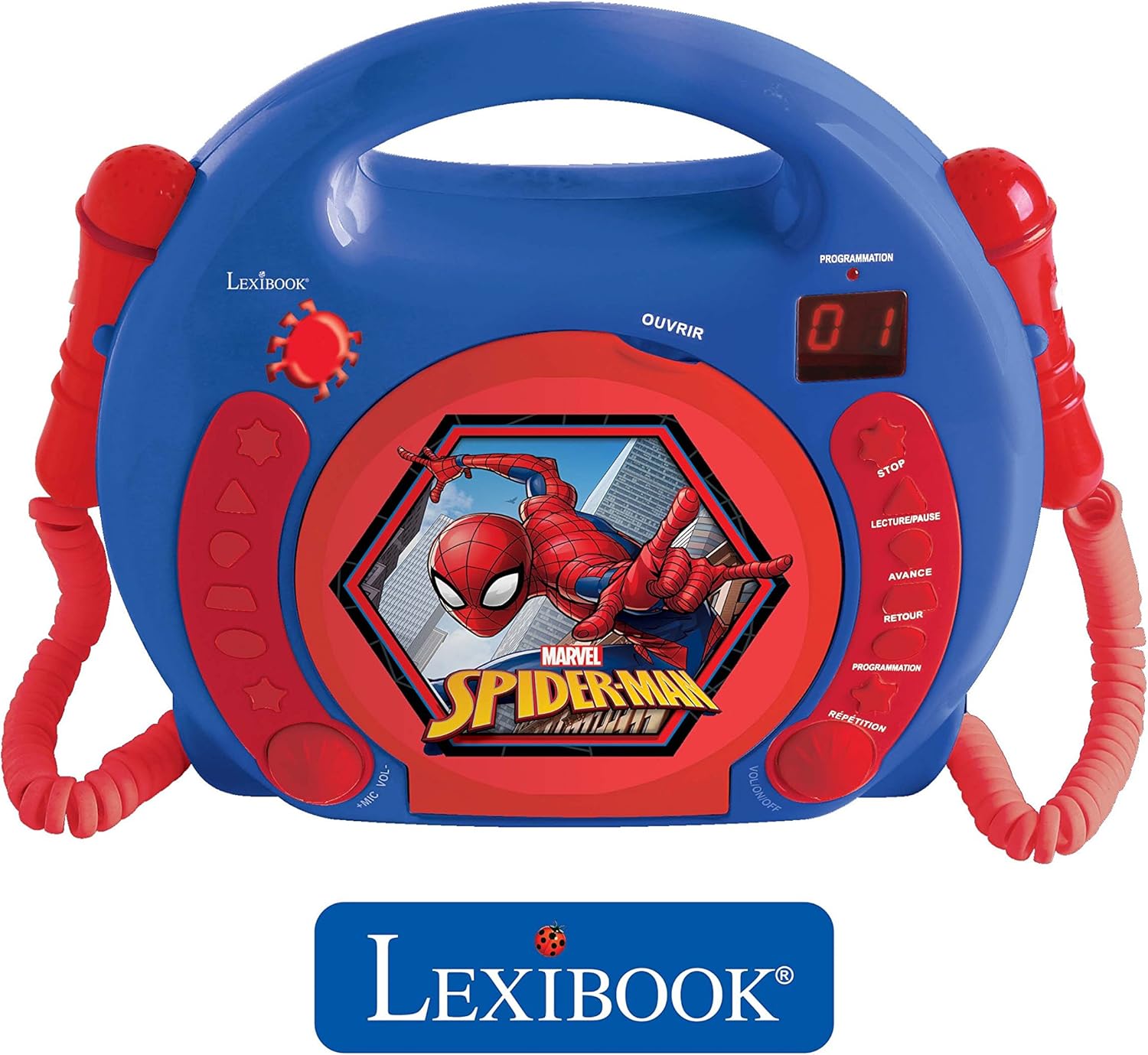 Lecteur CD Spider-Man rouge/noir avec 2 microphones et prise écouteurs – Image 4