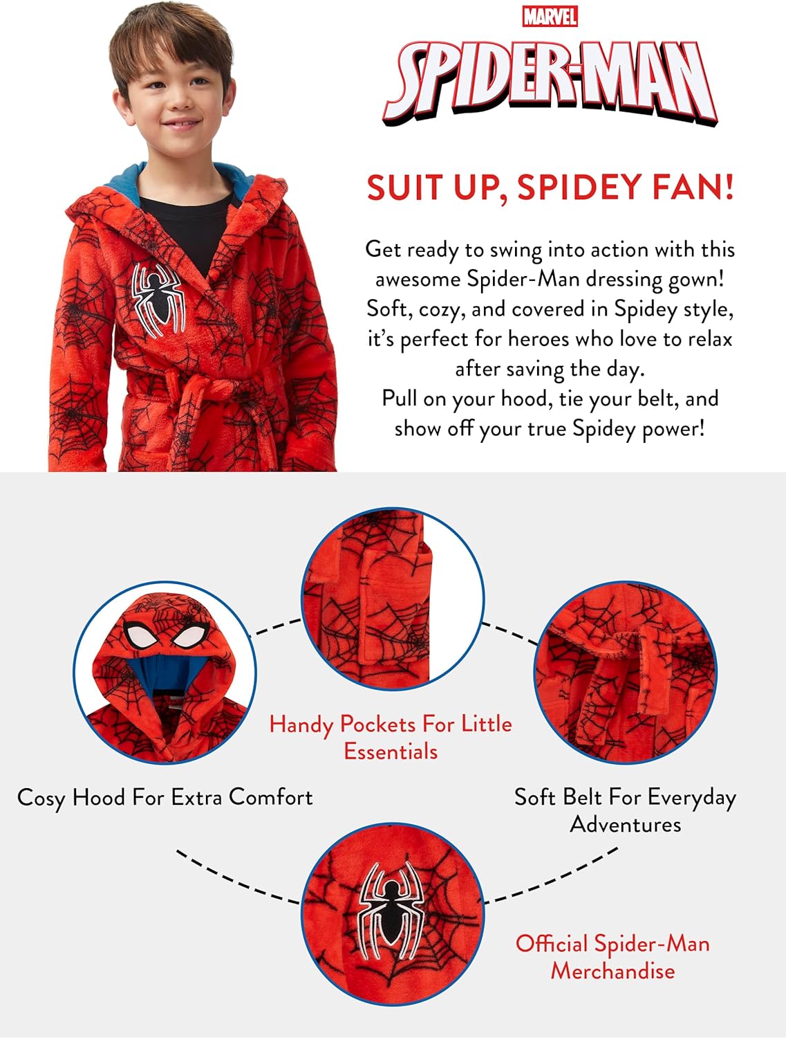 Robe de chambre Spiderman Marvel à capuche pour garçon – Image 6