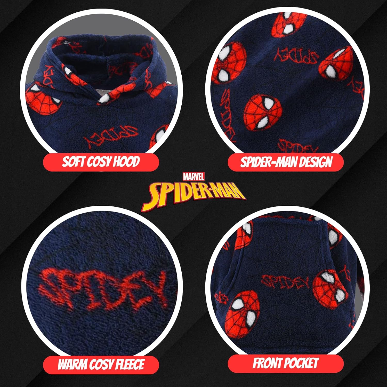 Pull plaid Spider-Man rouge à capuche pour garçon, polaire douce 3 à 5 ans – Image 5