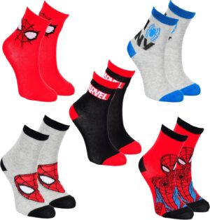 Lot de 5 chaussettes Spider-Man classiques pour garçon, tailles 23 à 34