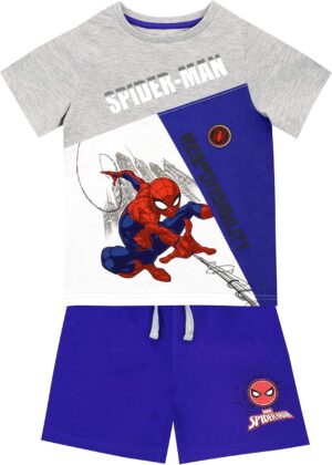 Marvel Spiderman, ensemble t-shirt gris et short bleu pour garçon