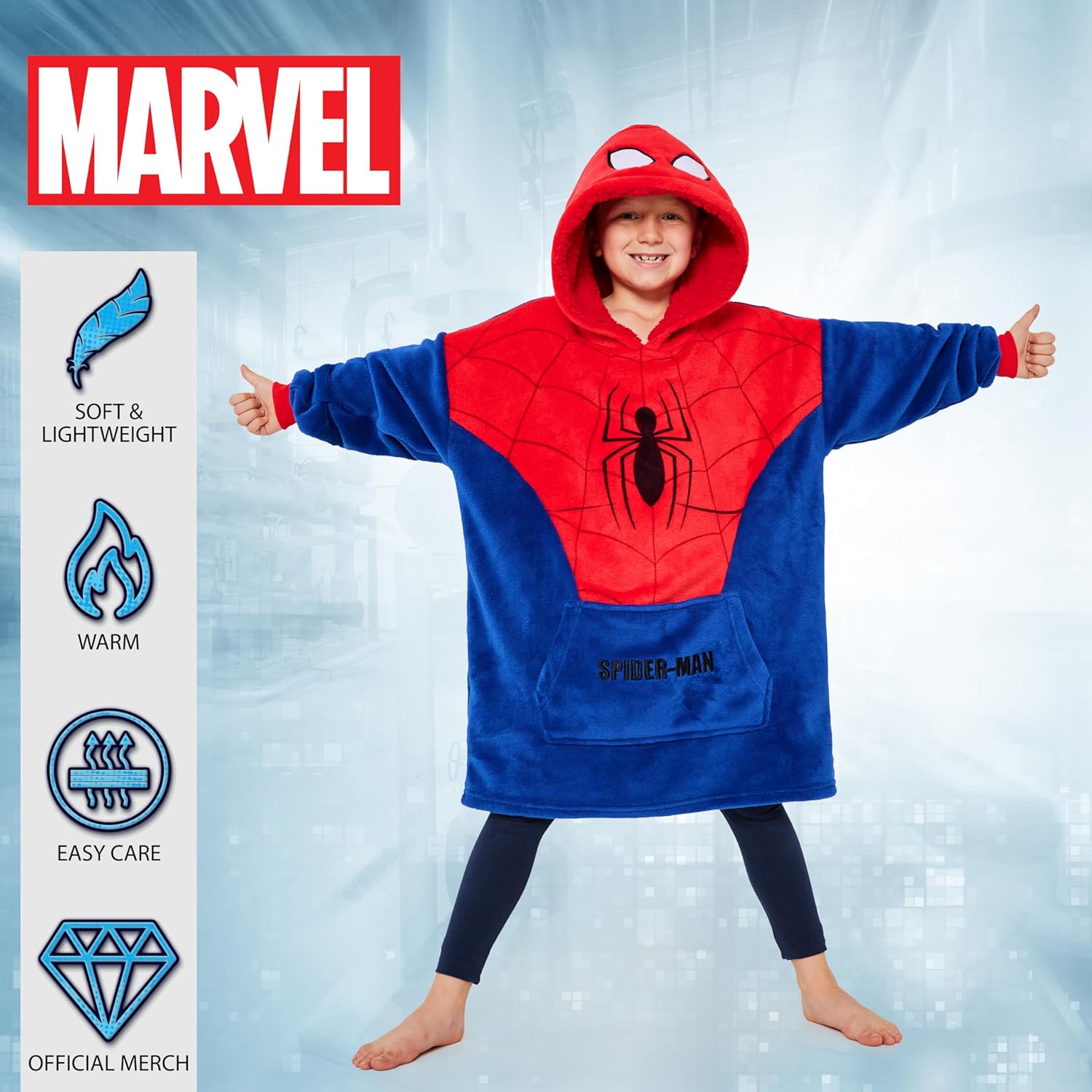 Pull plaid oversize Marvel Spider-Man en polaire pour enfant, taille unique – Image 5