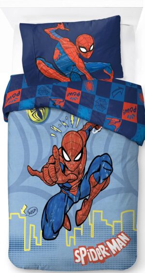 Parure de lit simple Marvel Spiderman en 100% coton avec taie 50 x 70 cm