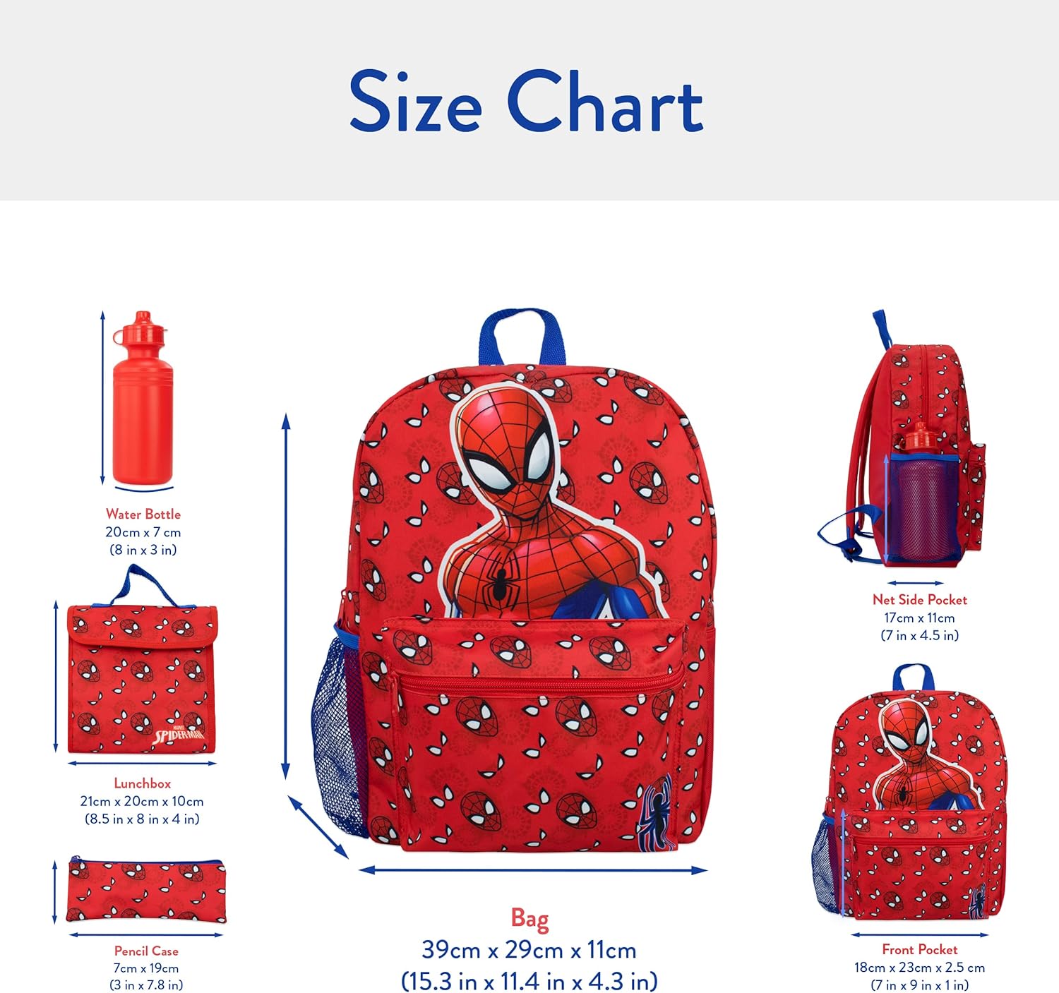 Cartable Marvel Spiderman rouge avec bouteille, sac lunch et trousse – Image 4
