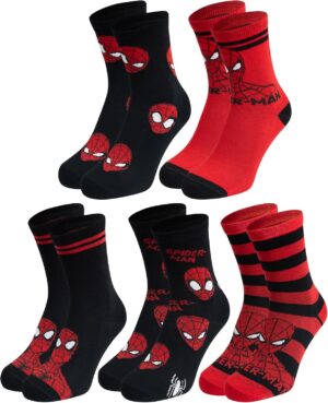 Spider-Man Marvel : 5 paires de chaussettes homme noir et rouge 40-45