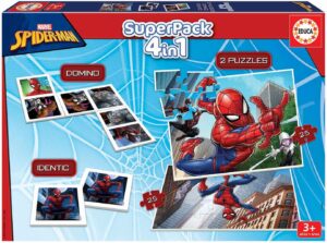 Superpack de jeux de société Spiderman Educa avec domino, jeu de mémoire et 2 puzzles