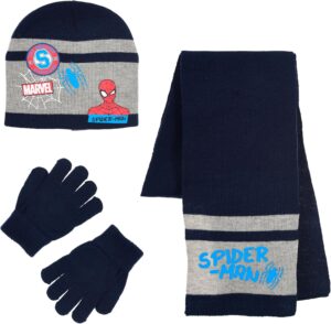 Ensemble d’hiver Spiderman bleu foncé avec chapeau, écharpe et gants pour garçon
