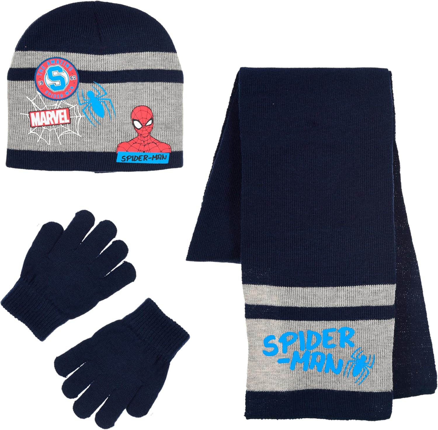 Ensemble d’hiver Spiderman bleu foncé avec chapeau, écharpe et gants pour garçon