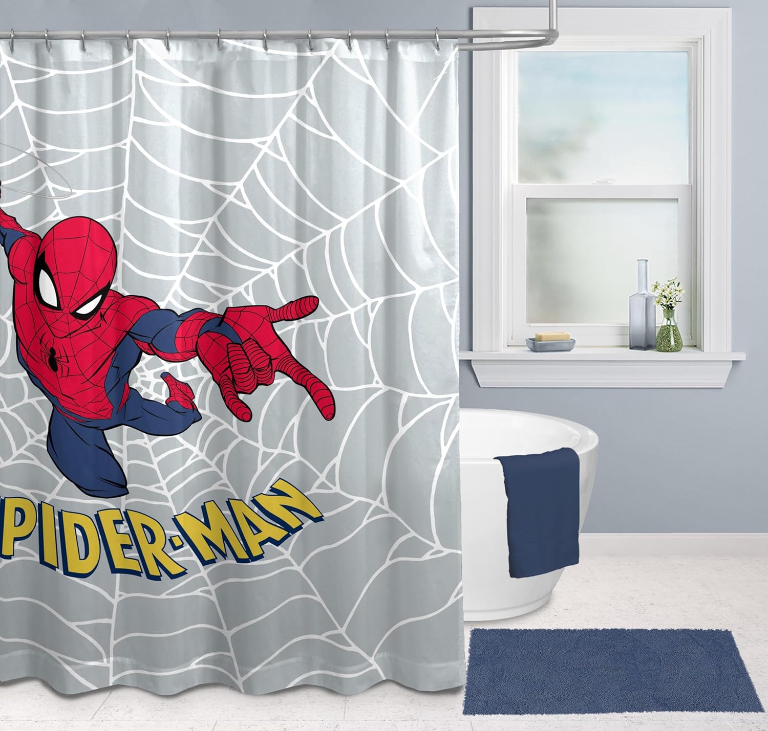 Rideau de douche Marvel Spiderman gris en microfibre 178 x 182 cm
