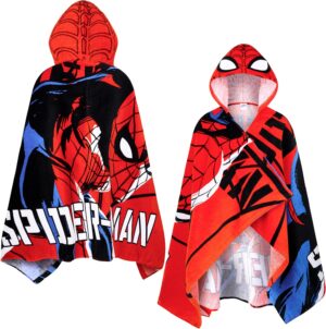 Poncho de bain à capuche Marvel Spiderman rouge pour 6-14 ans