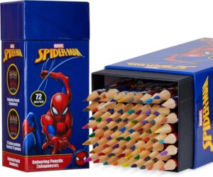 Coffret Disney Spiderman de 72 crayons de couleur enfant, Bleu Spiderman