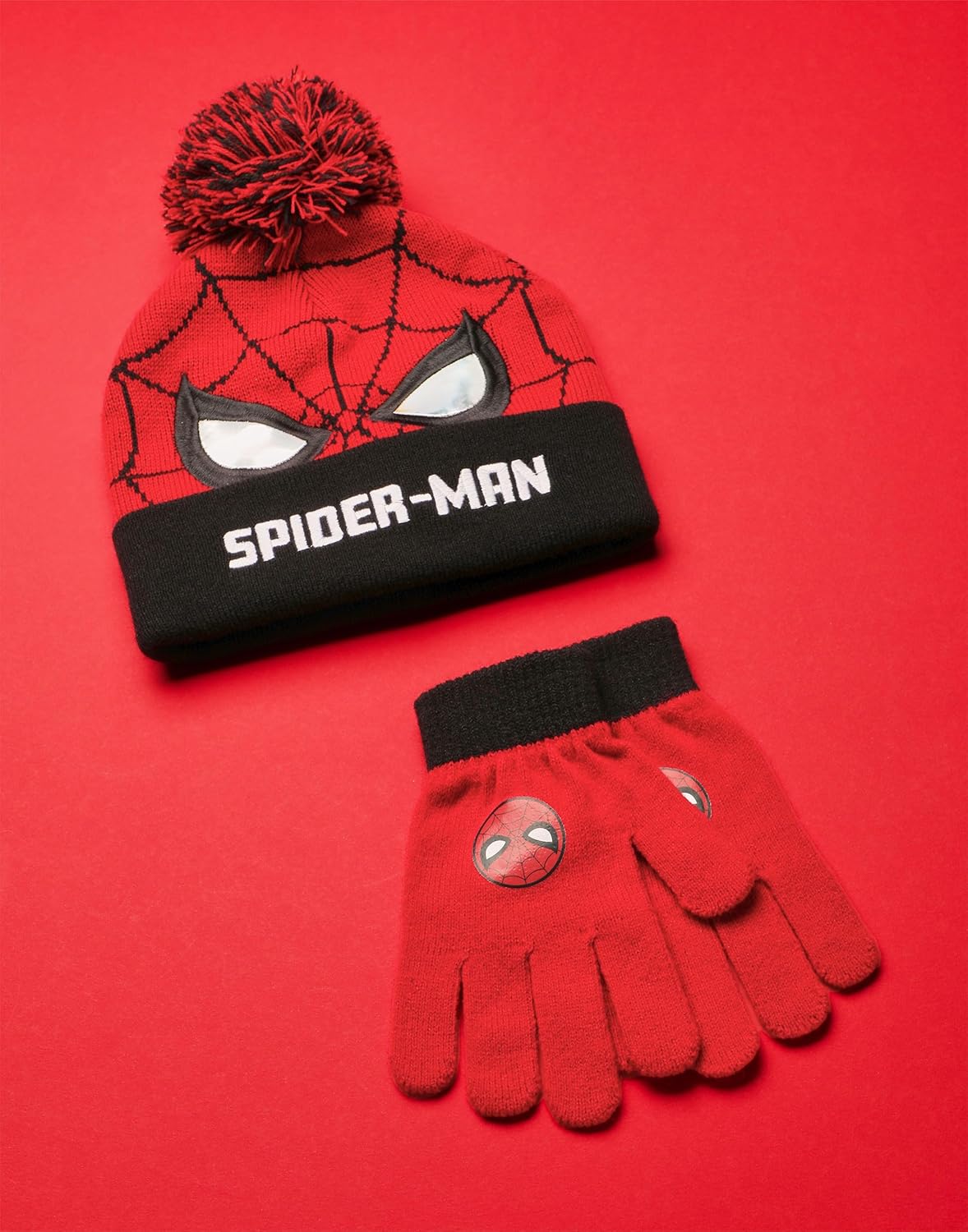 Ensemble Marvel Spiderman bonnet rouge et noir avec gants imprimés – Image 7
