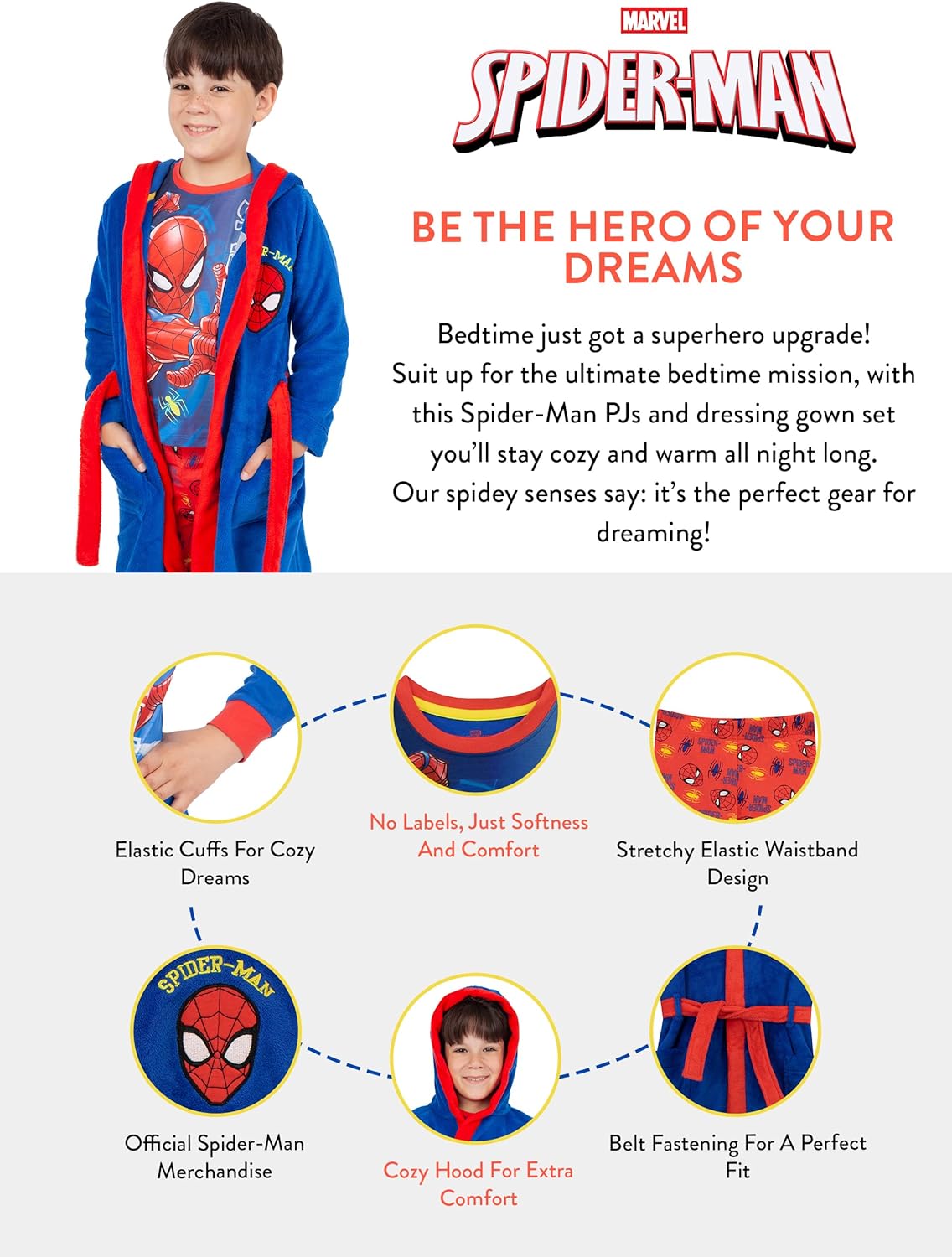Ensemble garçon Marvel Spiderman avec robe de chambre à capuche – Image 5
