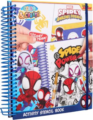 Disney Junior Spidey Color & Create, livre de pochoirs Spider-Man et ses amis extraordinaires