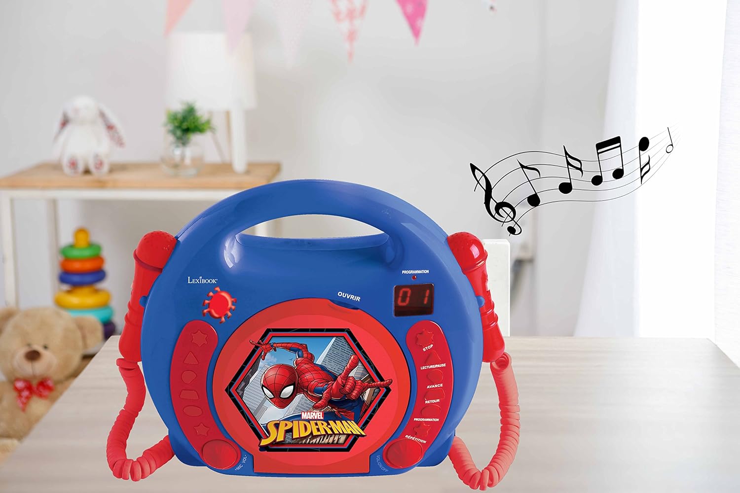 Lecteur CD Spider-Man rouge/noir avec 2 microphones et prise écouteurs – Image 5
