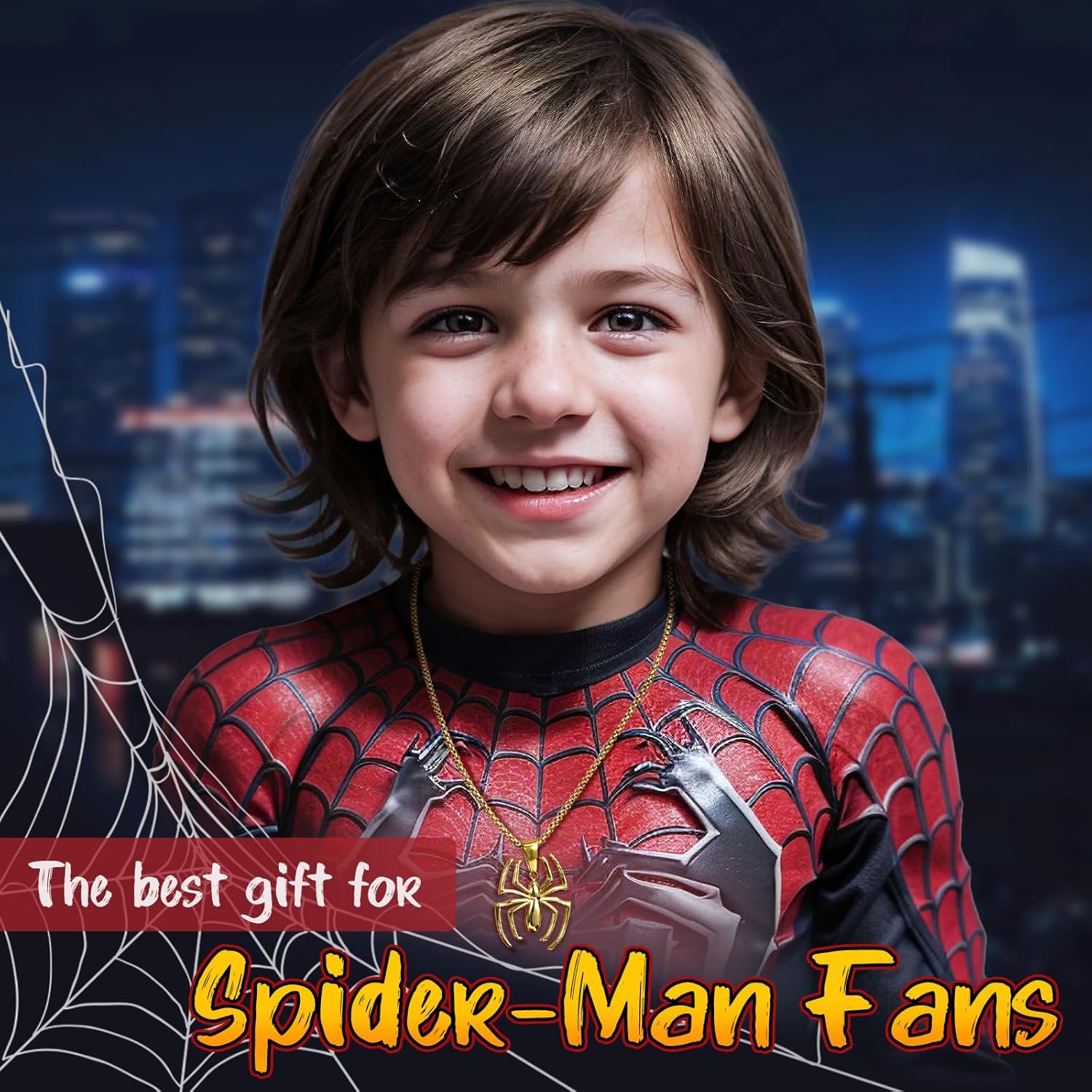Collier Spider-Man style dorée avec pendentif araignée en acier inoxydable – Image 2
