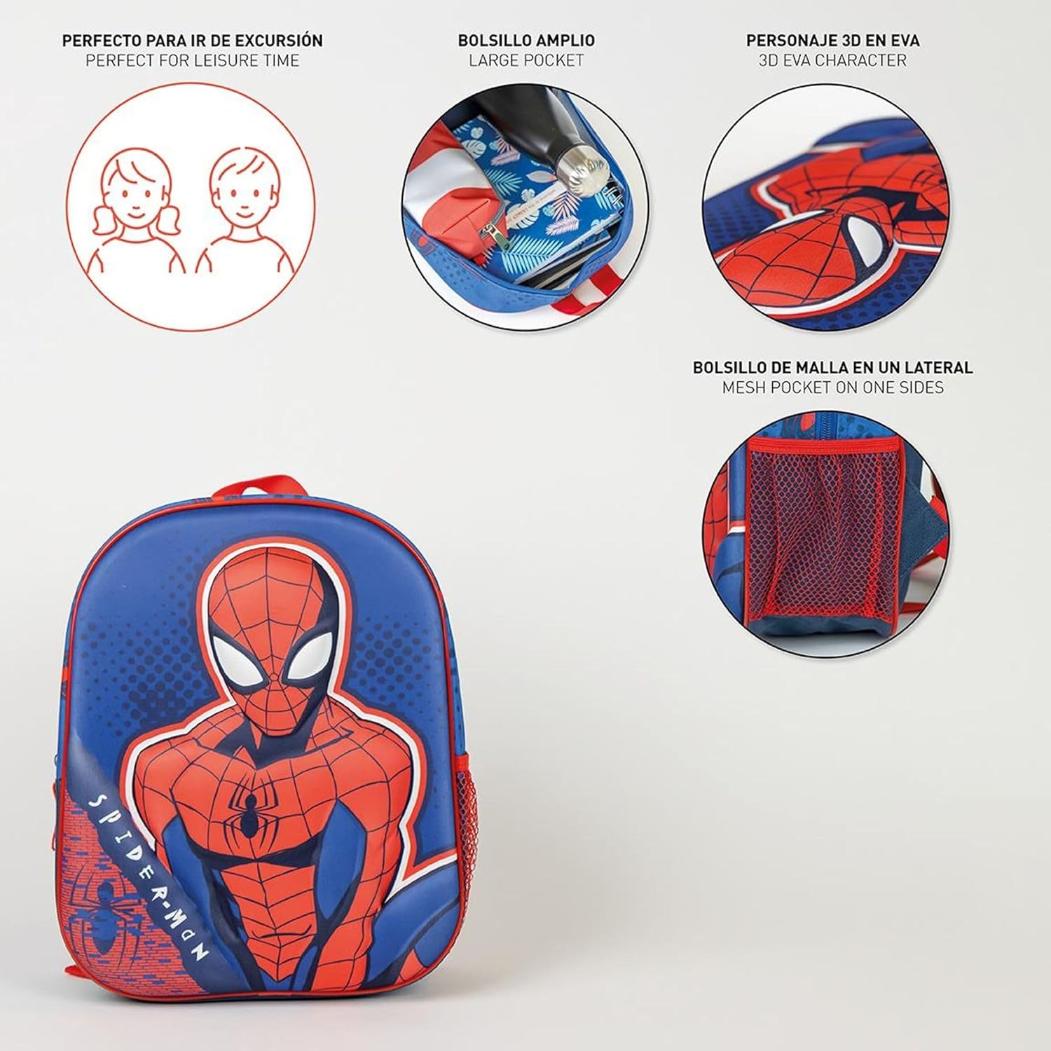 Sac à dos enfant Spider-Man bleu en polyester et EVA – Image 5