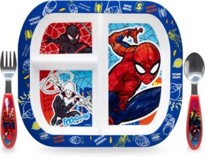 Set Spider-Man 3 pièces avec assiette divisée et couverts en acier inoxydable