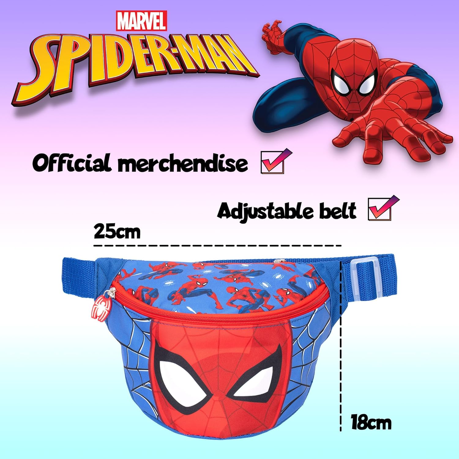 Sac banane Marvel Spiderman bleu et rouge à sangle réglable pour enfant – Image 2