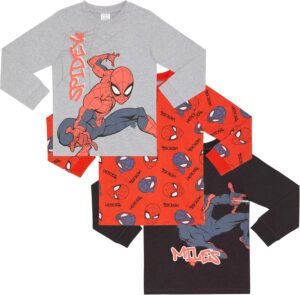 Lot de 3 t-shirts manches longues Spider-Man et Miles Morales en 100 % coton peigné