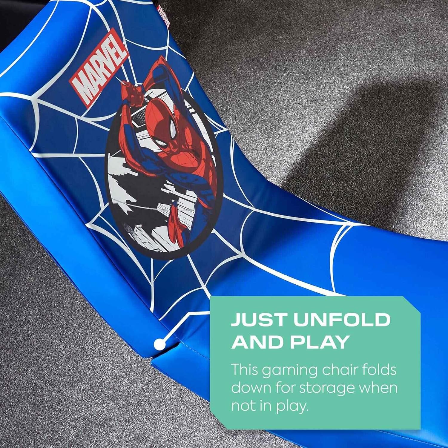 Chaise de jeu à bascule Marvel Spider-Man pliable en similicuir bleu pour juniors – Image 4