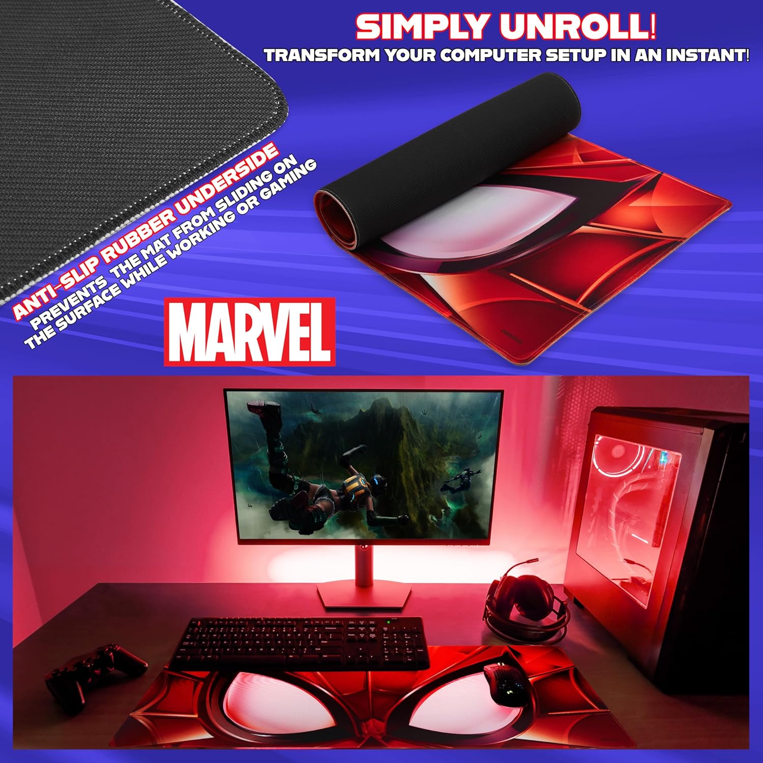 Tapis de souris Marvel Spiderman rouge 80x36 cm – Image 4