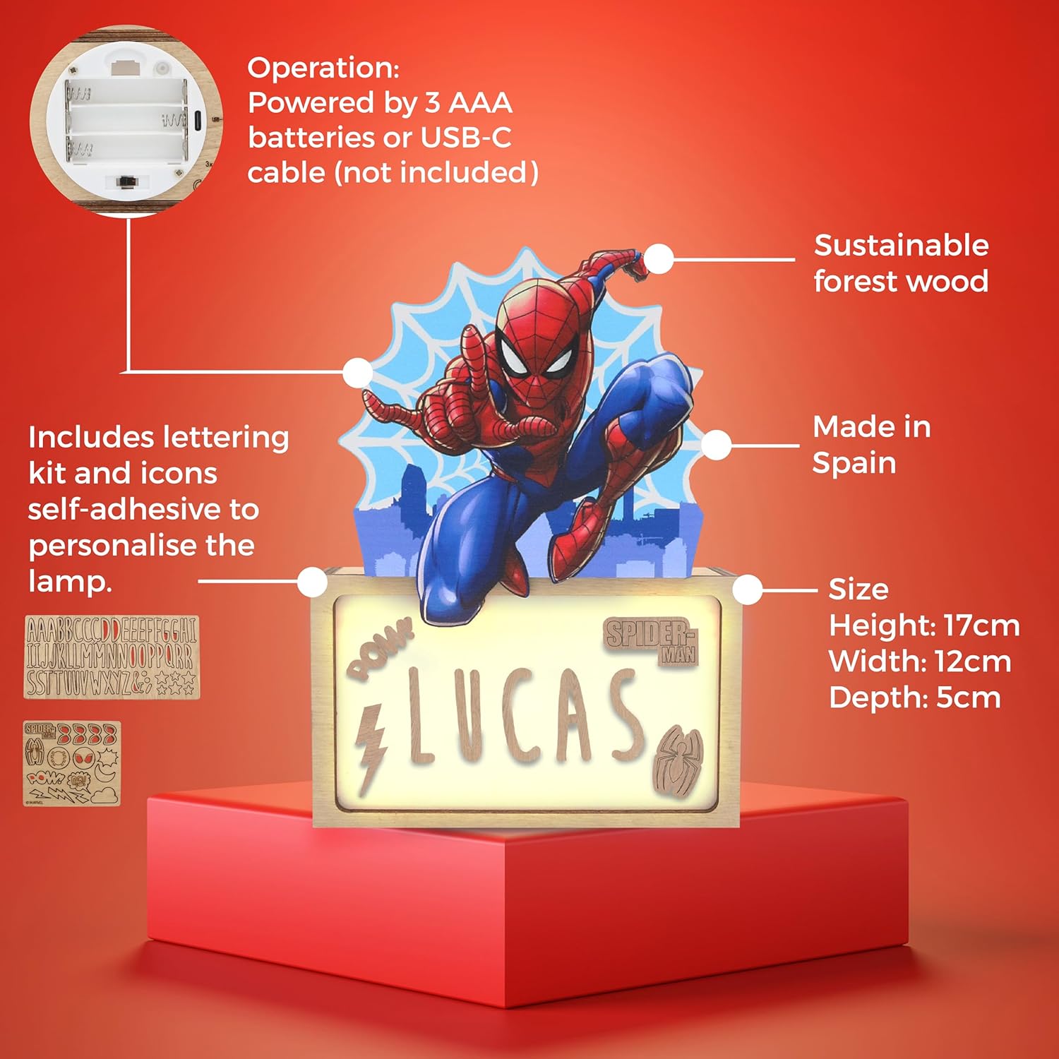Lampe Spider-Man Marvel personnalisable avec kit de lettres – Image 4