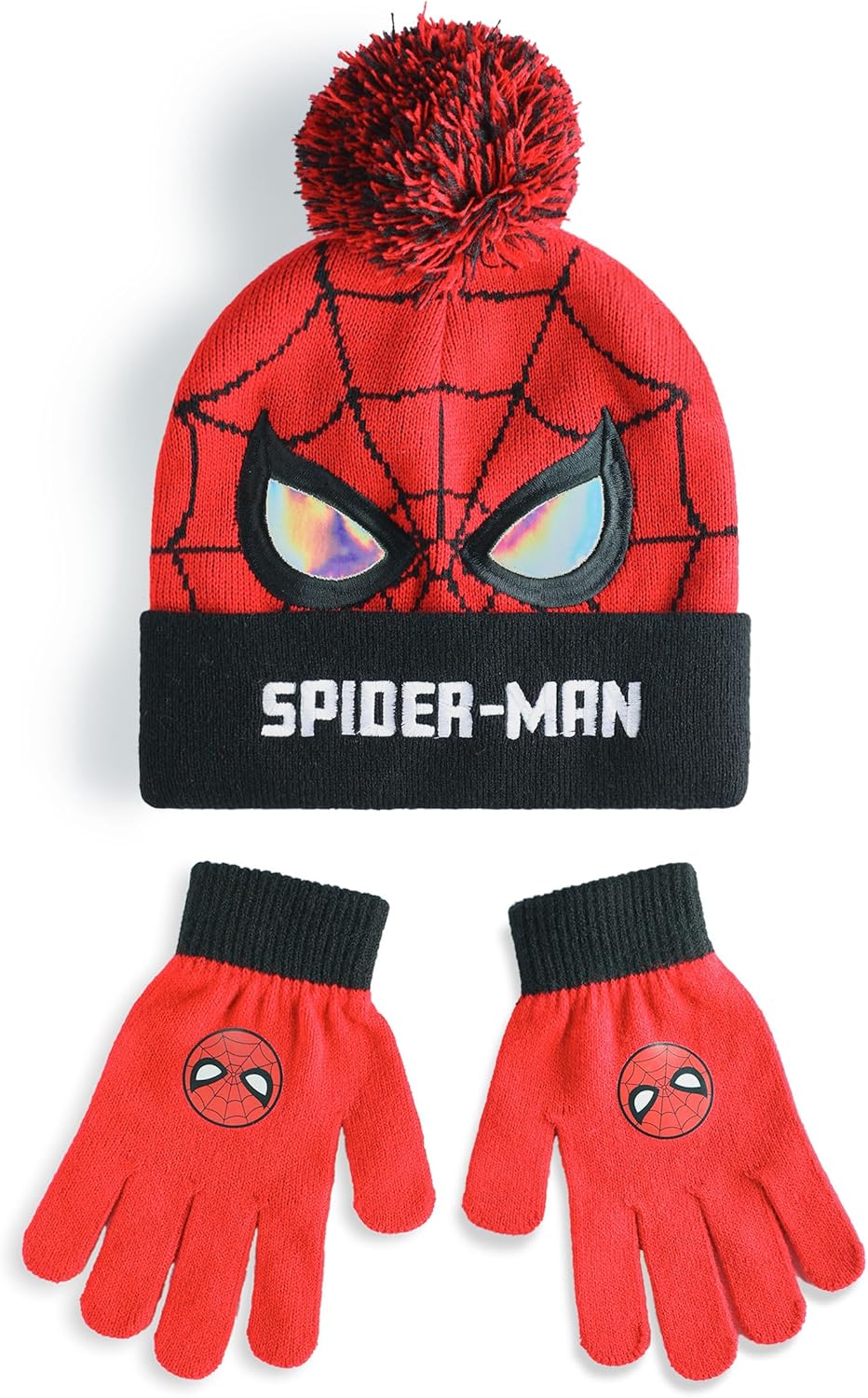 Ensemble Marvel Spiderman bonnet rouge et noir avec gants imprimés