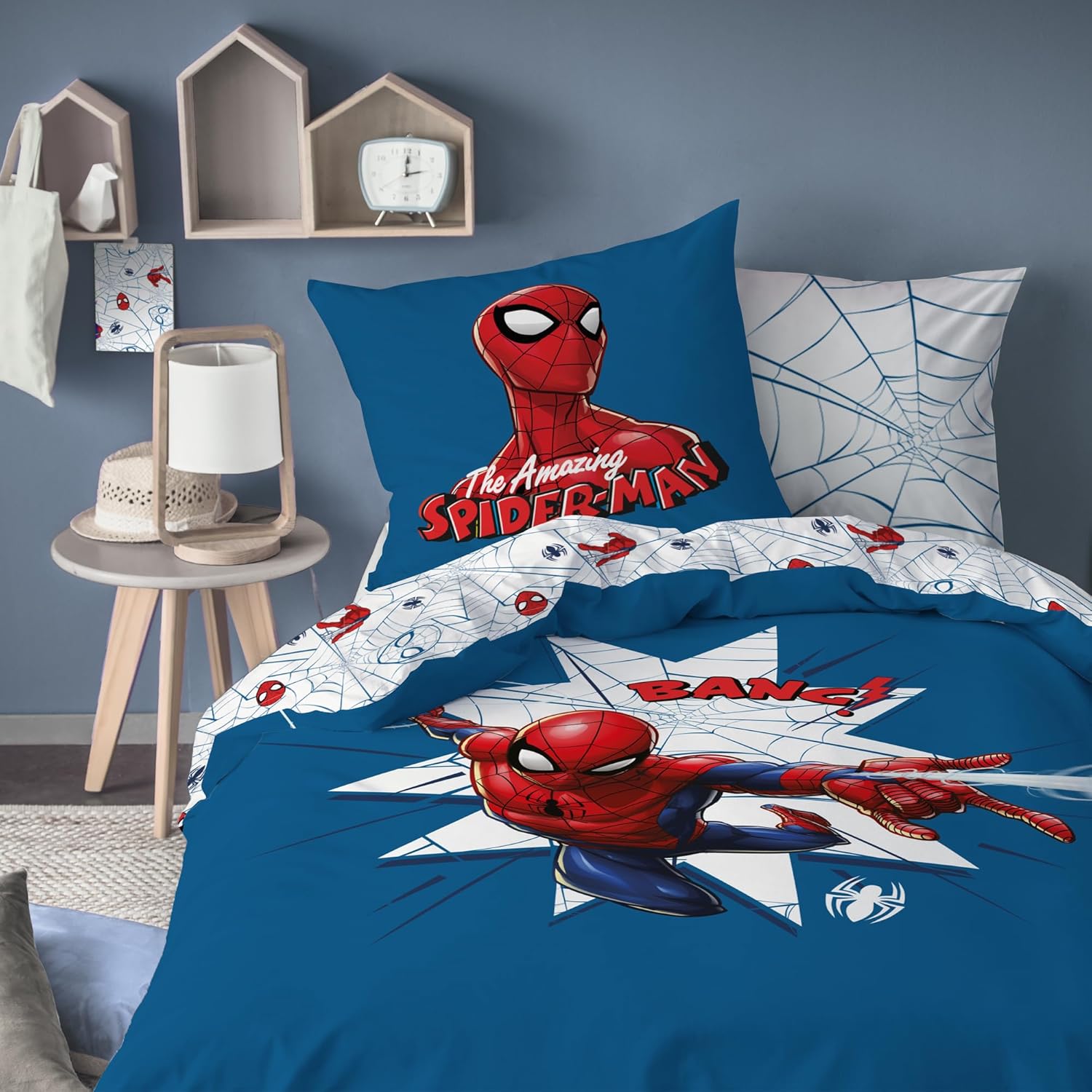 Parure de lit enfant Spider-Man Home Jumping bleu en 100% coton