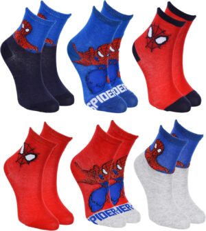 Lot de 6 chaussettes hautes Spider-Man Marvel en coton, taille 31-34