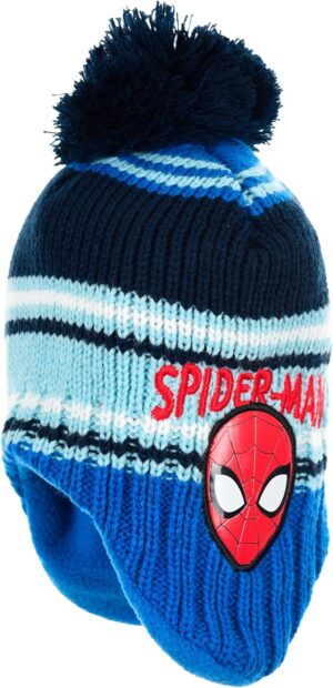 Bonnet enfant Marvel Spider-Man bleu avec cache-oreilles et doublure en polaire