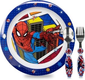 Set de table enfant Spiderman avec assiette et couverts en acier inoxydable