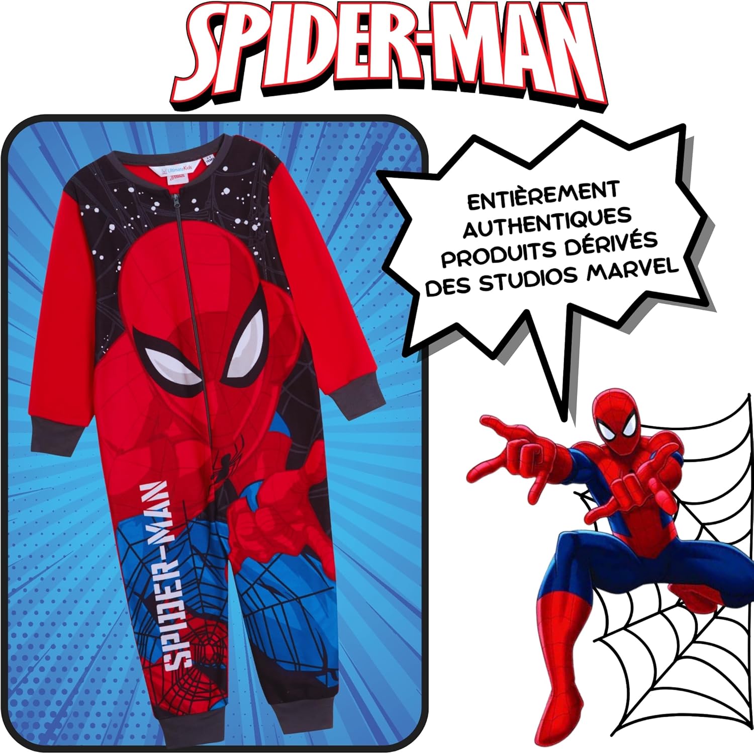Pyjama tout-en-un Spider-Man Marvel en polaire avec fermeture éclair – Image 2