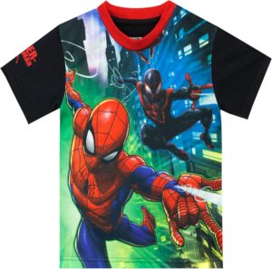 T-shirt Marvel Spider-Man garçon noir, scène urbaine