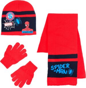 Ensemble d'hiver Spider-Man rouge avec bonnet, écharpe et gants pour garçon
