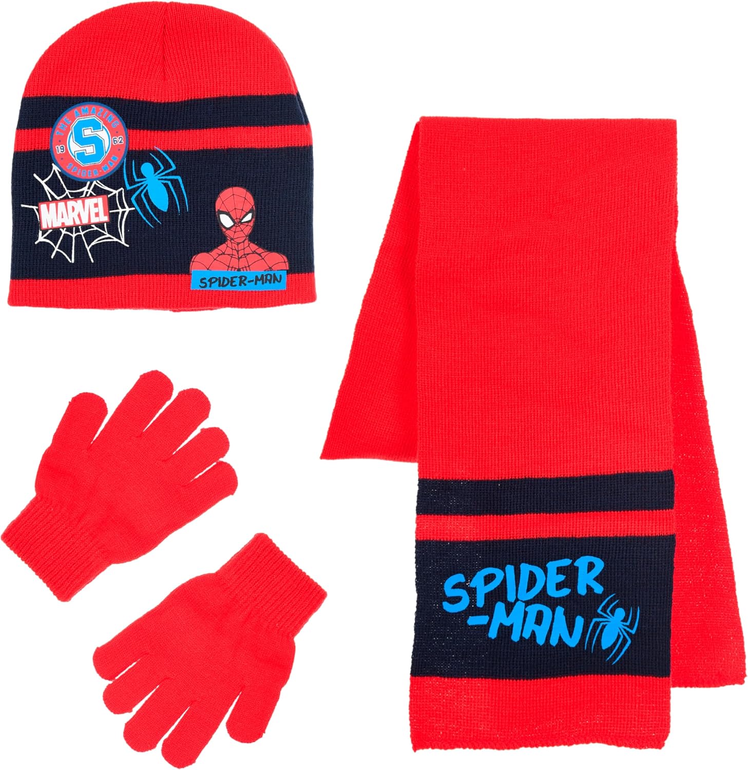Ensemble d'hiver Spider-Man rouge avec bonnet, écharpe et gants pour garçon
