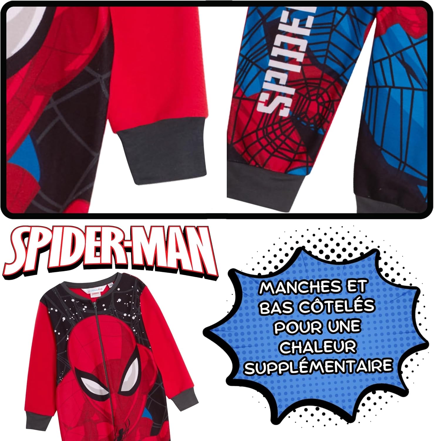 Pyjama polaire Marvel Spiderman tout-en-un à fermeture éclair – Image 5