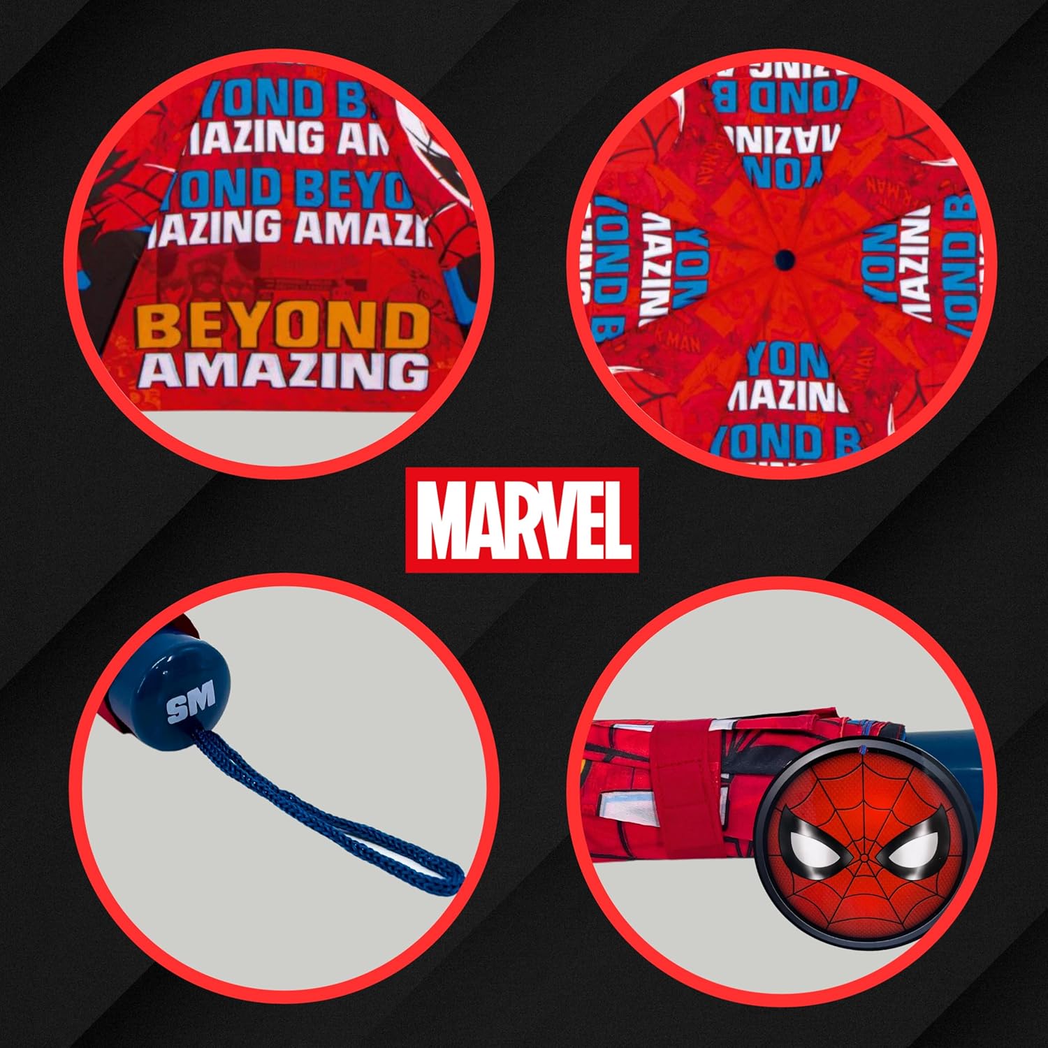 Parapluie pliant compact Marvel Spiderman noir, structure haute résistance – Image 5
