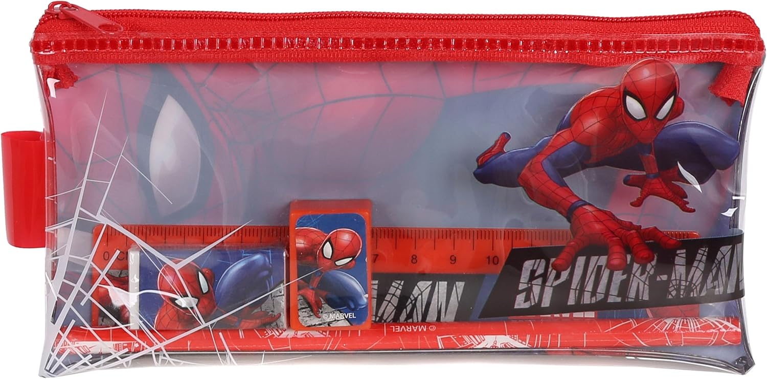 Trousse à crayons Marvel Spider-Man transparente rouge zippée avec équipement scolaire – Image 4