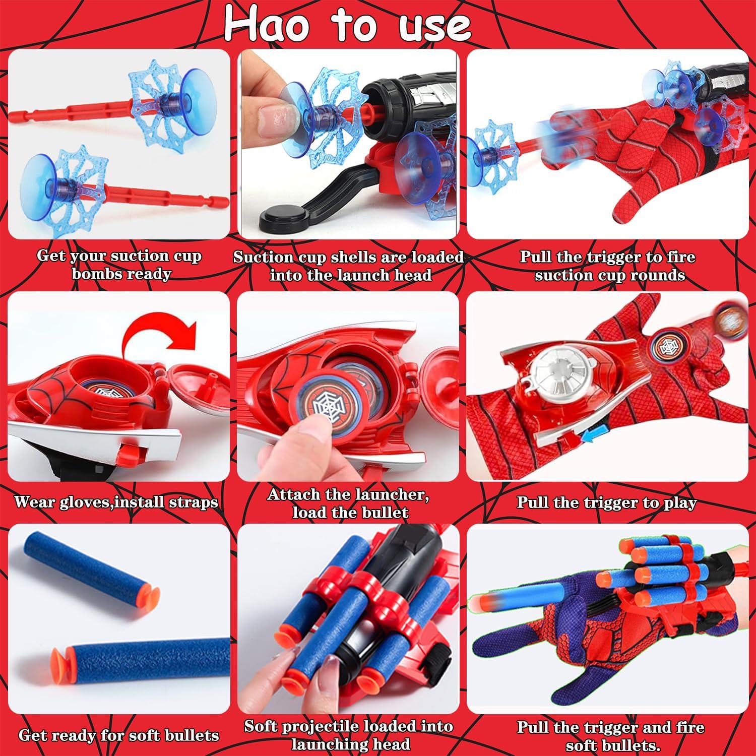 Set Spider-Man de 3 gants lanceurs avec fléchettes ventouses et frisbee – Image 3