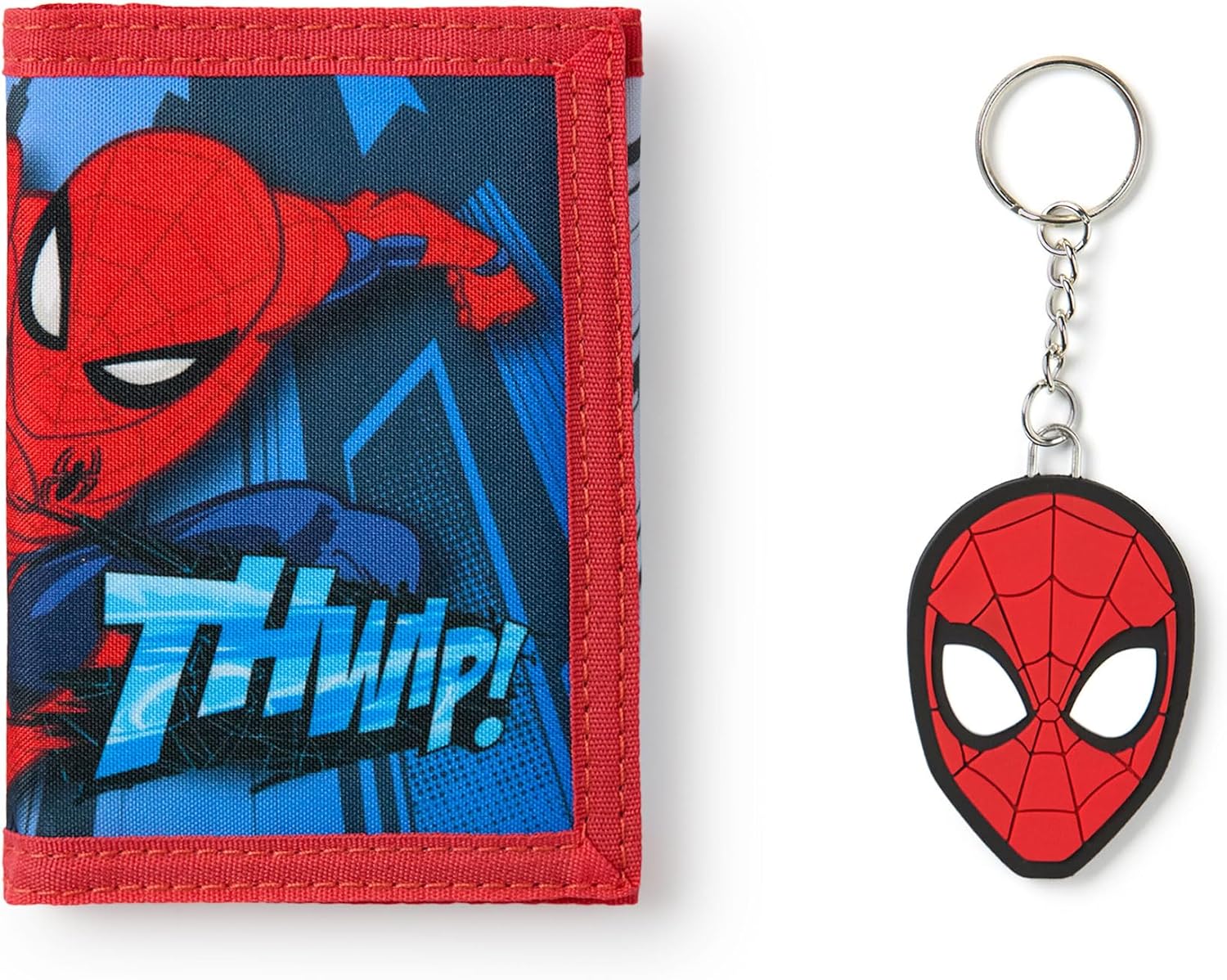 Portefeuille Marvel Spider-Man rouge à trois volets avec imprimé THWIP ! et porte-clés masque