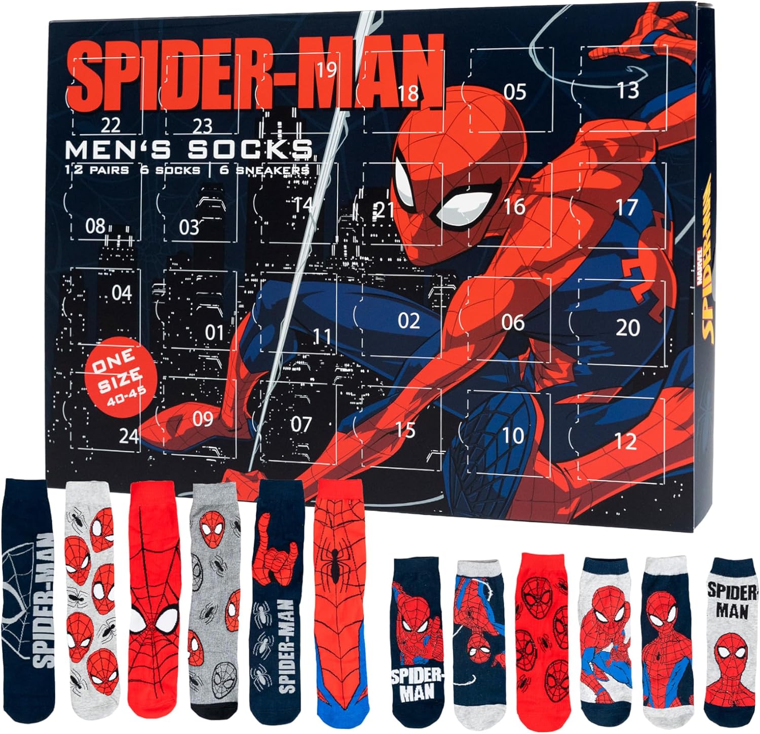 Calendrier de l'Avent Spider-Man Marvel, 12 paires de chaussettes homme 40-45
