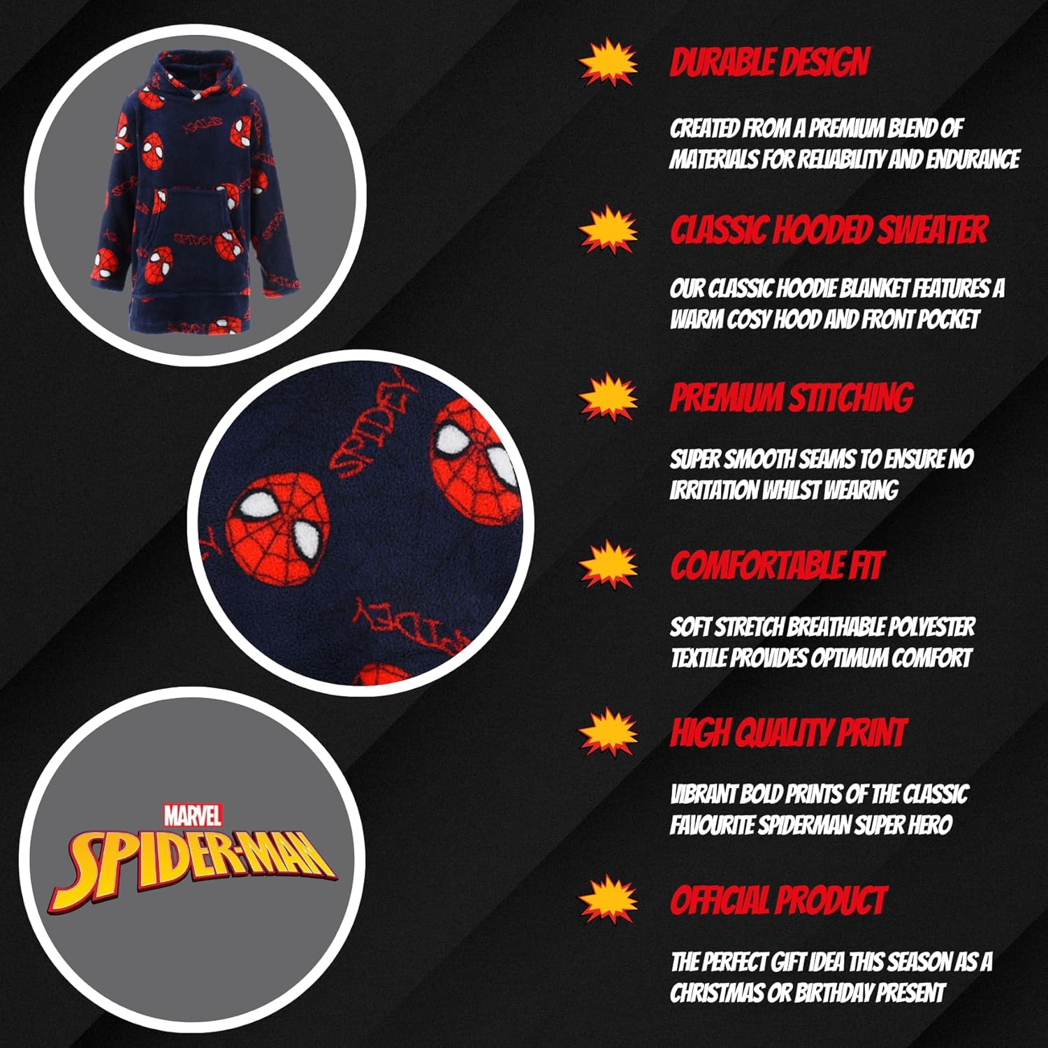 Pull plaid Spider-Man rouge à capuche pour garçon, polaire douce 3 à 5 ans – Image 8