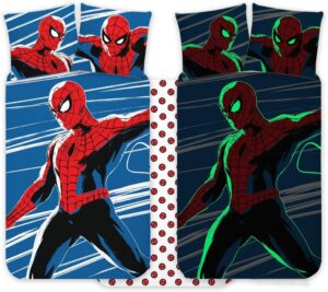 Parure de lit bébé Spiderman phosphorescente en 100 % coton, 100 x 135 cm